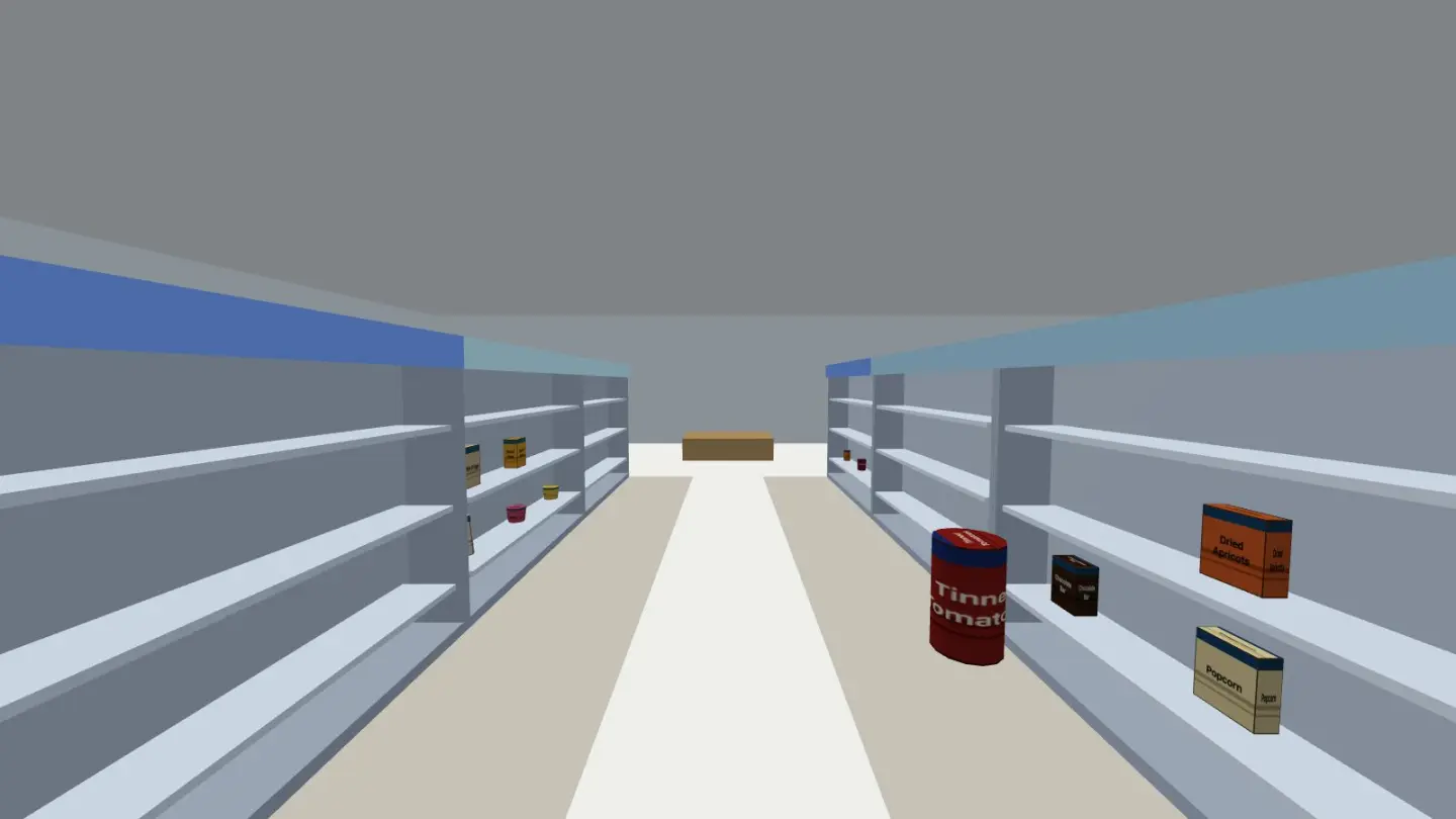 Freshfold — A two-minute shift in a small supermarket. Fill your arms at the delivery cage, walk each thing to the aisle you think it belongs in, and find out where the shop disagrees with you.